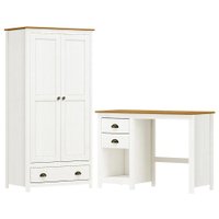Armario 2 PT Mesa Escrivaninha 2 GV Madeira Maciça Branco Freijo Milani Store