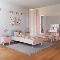 Quarto Infantil Completo para Colchão 78x188cm com Penteadeira Doçura Multimóveis MP4341 Branco/Cinza/Rosa
