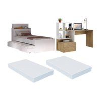 Bicama com Colchões Inclusos Baú Embutido e Escrivaninha Multimóveis MP4369 Branco/Madeirado