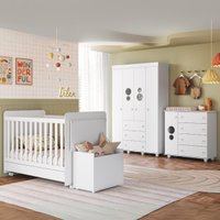 Quarto Infantil Completo com Berço Americano 3 em 1 para Colchão 130x70cm Multimóveis MP4345 Branco