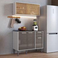 Armário de Cozinha Aéreo com Balcão para Pia 105cm Siena Multimóveis MP2252 Branco/Lacca Fumê