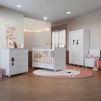 Quarto Infantil Completo com Berço Americano 3 em 1 para Colchão 130x70cm Multimóveis MP4360 Branco