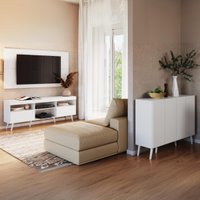 Rack com Painel para TV até 65 Polegadas e Aparador 4 Portas Retrô Multimóveis MP1095 Branco