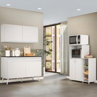 Armário de Cozinha Compacta com Gabinete Pia e Balcão para Forno e Micro-ondas Multimóveis MP2254 Branco