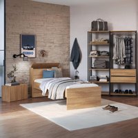 Quarto Completo com Cama Solteiro para Colchão 188x78cm com Baú Embutido Multimóveis MP4342 Preto/Madeirado