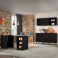 Armário de Cozinha Aéreo com Balcão para Pia e Mesa Dobrável Multimóveis MP2256 Preto