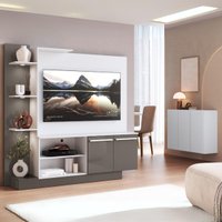 Rack com Painel para TV até 55 Polegadas e Aparador 3 Portas Multimóveis MP1097 Branco/Lacca Fumê