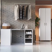 Conjunto de Armário Lavanderia 2 Portas com Mesa Dobrável Multimóveis MP5060 Branco