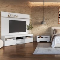 Mesa de Cabeceira 1 Gaveta com Rack com Painel para TV Até 65 Polegadas Multimóveis MP4366 Branco