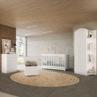 Quarto Infantil Completo com Berço 3 em 1 para Colchão 130x60cm e Baú Multimóveis MP4356 Branco/Colorido