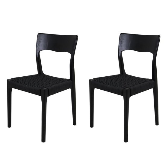 Kit 2 Cadeiras de Jantar Caravela com Base em Madeira Assento em Corda Náutica para Área Gourmet Sala De Estar Varanda