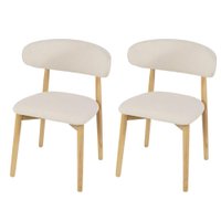 Kit 2 Cadeiras de Jantar Frida Base Madeira Assento Estofado de Linho Creme para Sala de Estar Área Gourmet