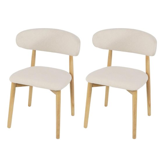 Kit 2 Cadeiras de Jantar Frida Base Madeira Assento Estofado de Linho Creme para Sala de Estar Área Gourmet