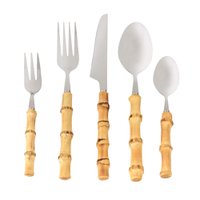 Faqueiro Bamboo Natural com 30 Peças em Aço Inox Kenya