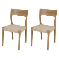 Kit Com 2 Cadeiras de Jantar Caravela com Base em Madeira Assento em Corda Náutica P/Área Gourmet Sala De Estar Varanda