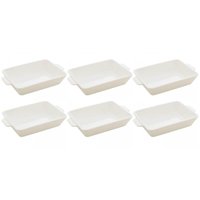 Kit 6 Refratários 23,5x15x5cm Travessa Porcelana Branca com Alça Funda Lyor Basic
