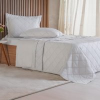 Kit Colcha King 3 Pçs Ricamo 300 Fios 100% Algodão 260x280cm Cinza Fog