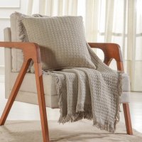 Kit Manta e Capa de Almofada Decorativa para Sofá Waffle 100% Algodão 120x150cm Cashmere