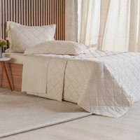 Kit Colcha Queen 3 Pçs Ricamo 300 Fios 100% Algodão 240x260cm Biscuit