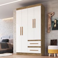 Guarda-Roupa Solteiro Palermo 4 Portas 2 Gavetas 100% MDF Off White/Nogueira - Doripel Móveis