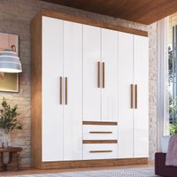 Guarda-Roupa Solteiro Napoli 6 Portas 2 Gavetas 100% Mdf Off White/Nogueira - Doripel Móveis