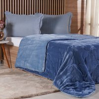 Edredom King Plush Bicolor Dupla Face 100% Poliéster 240x260cm Azul Cobalt