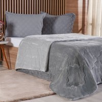 Edredom Queen Plush Bicolor Dupla Face 100% Poliéster 220x240cm Platina