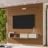 Painel para TV até 85 Polegadas Ripado com 1 Gaveta e Nicho Multimóveis CR45283 Naturalle/Off White