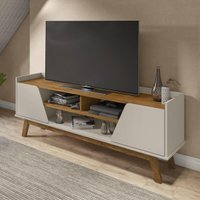 Rack para TV até 65 Polegadas com Nichos e 2 Portas Retrô Multimóveis CR45296 Off White/Naturalle
