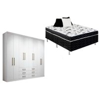 Cama Box Conjugada Casal Union Ortobom + Guarda Roupa Master 8.6 Branco