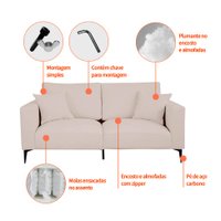 Sofá 3 Lugares com Molas Ensacadas 200 cm e Puff Unne Bouclé Bege