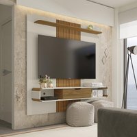 Painel para TV até 65 Polegadas com 1 Porta Basculante e Nichos Multimóveis CR45287 Off White/Cinamomo/Ripado