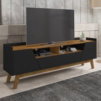 Rack para TV até 70 Polegadas com 2 Portas e 1 Gaveta Retrô Multimóveis CR45292 Preto Fosco/Naturalle
