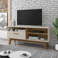 Rack para TV até 55 Polegadas com Nichos e 1 Porta Retrô Multimóveis CR45293 Off White/Cinamomo
