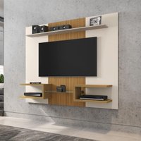 Painel para TV até 55 Polegadas com Vidro e Prateleiras Multimóveis CR45282 Off White/Cinamomo/Ripado