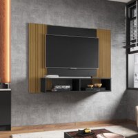 Painel para TV até 42 Polegadas com Nichos Multimóveis CR45289 Preto Fosco/Ripado