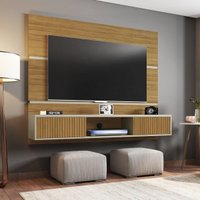Painel para TV até 65 Polegadas com 2 Portas Basculantes Multimóveis CR45281 Cinamomo/Off White/Ripado