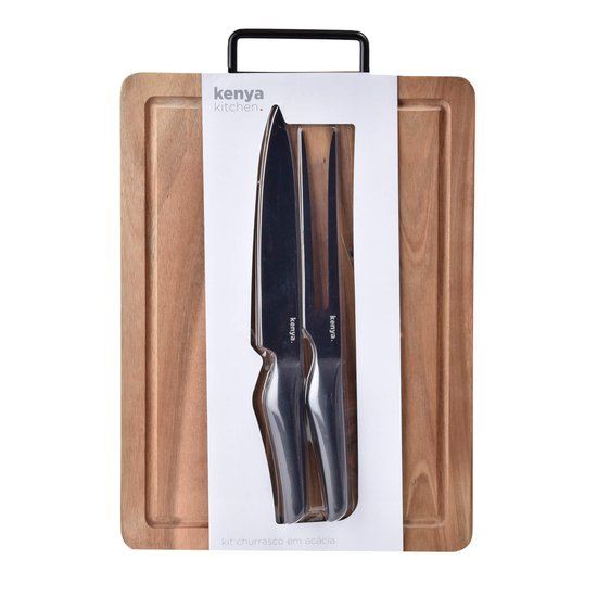 Kit para Churrasco em Madeira Acácia 41x28x19cm Kenya