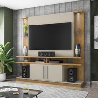 Rack com Painel para TV até 55 Polegadas com Vidros 2 LEDS e 2 Portas Multimóveis CR45278 Cinamomo/Off White/Ripado