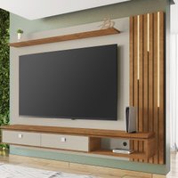 Painel para TV até 80 Polegadas com Ripado Fita LED e 2 Gavetas Multimóveis CR45285 Off White/Naturalle