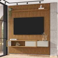 Painel para TV até 75 Polegadas Ripado com 1 Gaveta e Nicho Multimóveis CR45288 Naturalle/Off White
