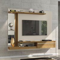 Painel para TV até 55 Polegadas com LED Espelhos Vidro e 1 Porta Multimóveis CR45284 Off White/Cinamomo