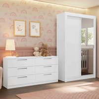 Kit Guarda-Roupa Infantil Milano 2 Portas de Correr com Espelho + Cômoda Branco Madesa