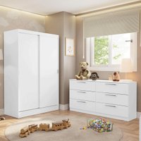 Kit Guarda-Roupa Infantil Max 2 Portas de Correr + Cômoda Branco Madesa