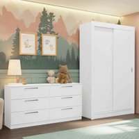 Kit Guarda-Roupa Infantil Milano 2 Portas de Correr + Cômoda Branco Madesa