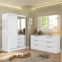 Kit Guarda-Roupa Infantil Max 2 Portas de Correr com Espelho + Cômoda Branco Madesa