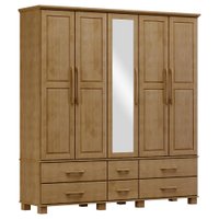 Guarda Roupa 5P 6G Espelho Madeira Maciça 208 cm 2253 Freijo Milani Store