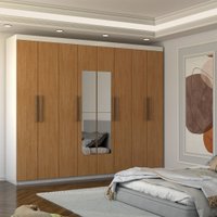 Guarda-Roupa Casal Nirvana 8 Portas 4 gavetas com Espelho Branco/Cinamomo - Panorama Móveis