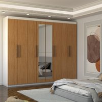 Guarda-Roupa Casal Nirvana Plus 8 Portas 4 gavetas com Espelho Branco/Cinamomo - Panorama Móveis