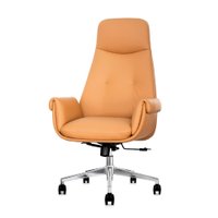 Cadeira de Escritório Presidente Prestige Caramelo Assento Espuma laminada D28 e Tecido PU, Base Giratória Aço Cromado